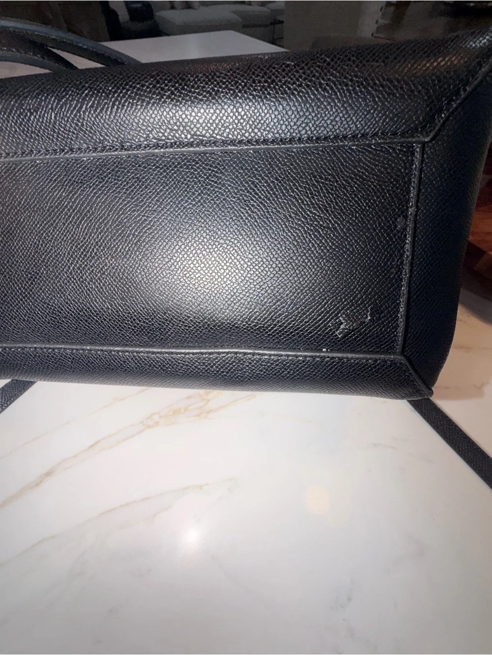 Celine Black Leather Satchel with Gold Logo